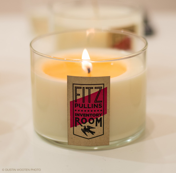 Fitz Pullins Inventory Room Logo on one of his candles shot by  Dustin Wooten